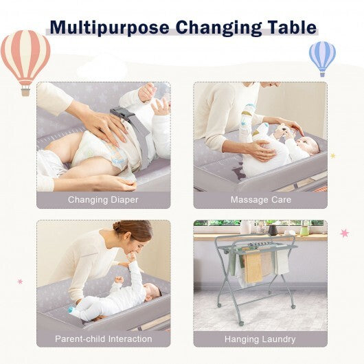 Baby Changing Table with Safety Belt and 4-side Defence-Gray LuxuryLifeWay Online Store