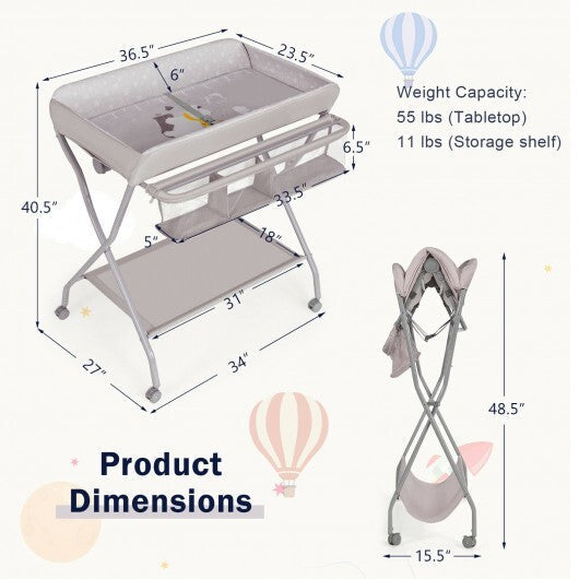 Baby Changing Table with Safety Belt and 4-side Defence-Gray LuxuryLifeWay Online Store