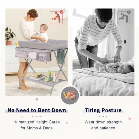 Baby Changing Table with Safety Belt and 4-side Defence-Gray LuxuryLifeWay Online Store