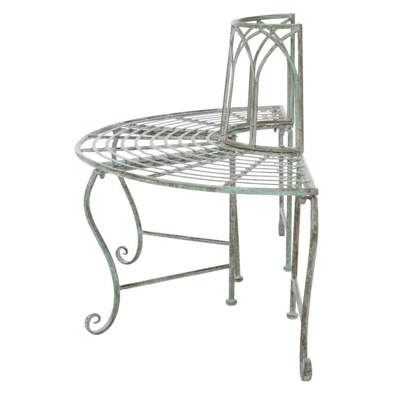 Half-Circle Outdoor Patio Garden Wrought Iron Tree Bench in Antique Green LuxuryLifeWay Online Store