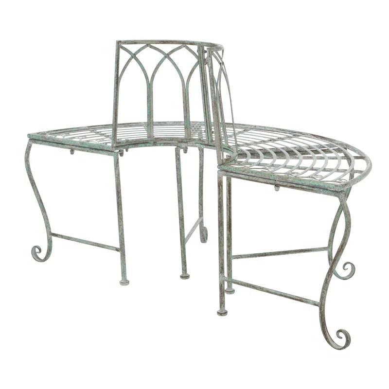 Half-Circle Outdoor Patio Garden Wrought Iron Tree Bench in Antique Green LuxuryLifeWay Online Store