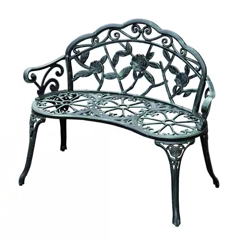 Outdoor Patio 40-inch Garden Bench with Backrest in Antique Green Metal Finish LuxuryLifeWay Online Store