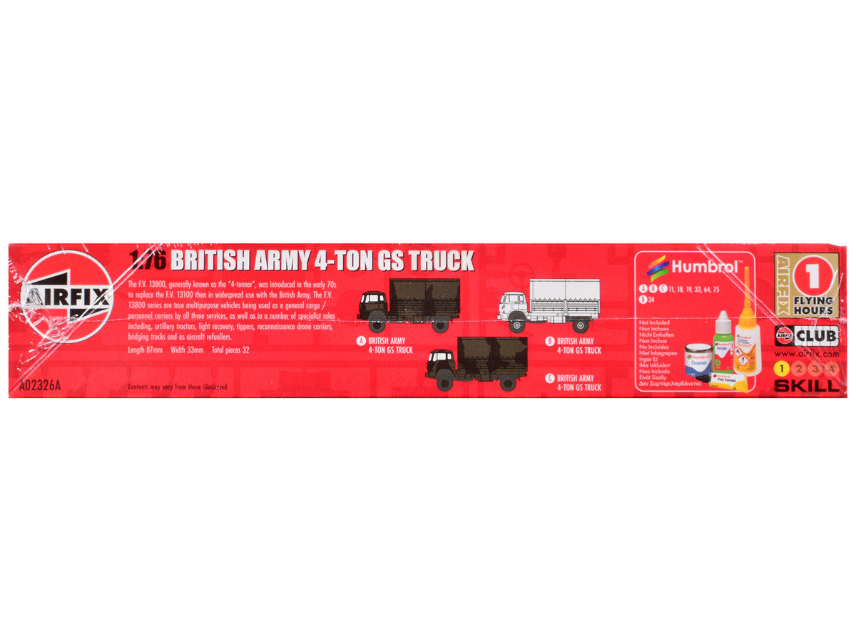 Level 1 Model Kit British Army 4-ton 4x4 GS Truck with 3 Scheme Options 1/76 Scale Plastic Model Kit by Airfix LuxuryLifeWay Online Store