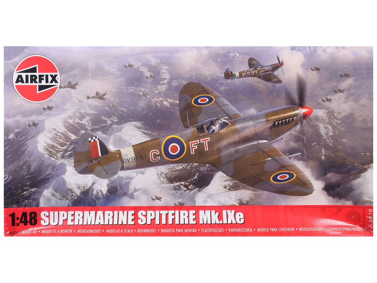 Level 2 Model Kit Supermarine Spitfire Mk.IXe Fighter Aircraft with 3 Scheme Options 1/48 Plastic Model Kit by Airfix LuxuryLifeWay Online Store