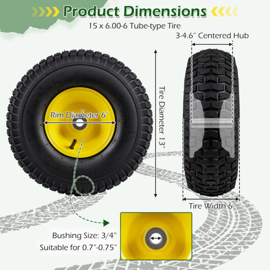 15 x 6.00-6 Tube-type Tires & Wheels 2 Pack 4 PR Tires-Yellow LuxuryLifeWay Online Store