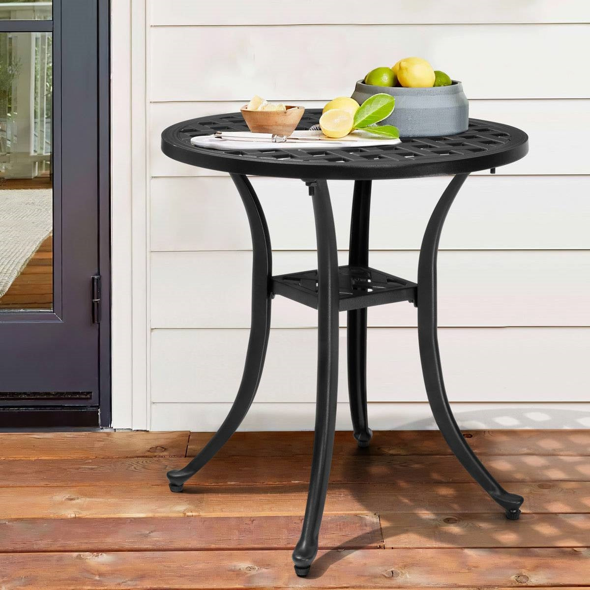 Round Weather Resistant Black Powder Coated Aluminum Outdoor Patio Bistro Table LuxuryLifeWay Online Store