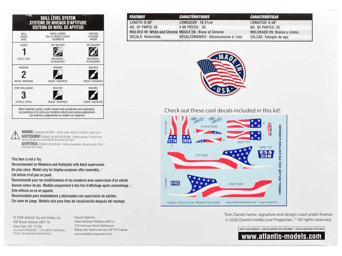 Skill 2 Model Kit Tom Daniel's Unreal Roller "America 250th Anniversary" Edition 1/24 Scale Model by Atlantis LuxuryLifeWay Online Store