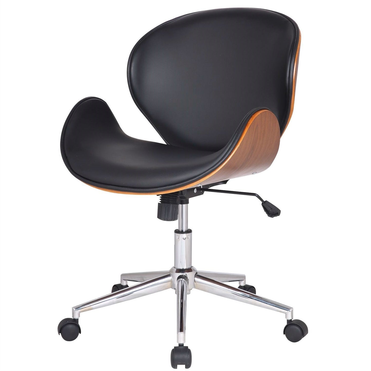 Modern Classic Walnut / Black Faux Leather Office Chair with Curved Seat LuxuryLifeWay Online Store