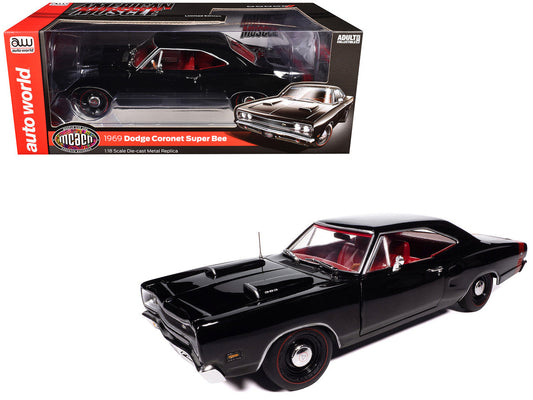 1969 Dodge Coronet Super Bee "Muscle Car & Corvette Nationals" (MCACN) Black with Red Interior "American Muscle" Series 1/18 Diecast Model Car by Auto World LuxuryLifeWay Online Store
