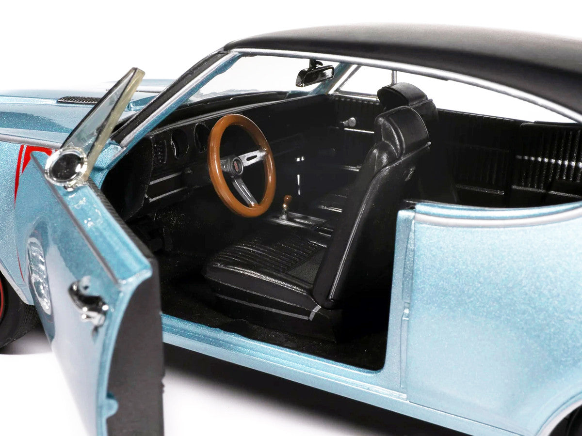 1968 Oldsmobile 442 W30 Holiday Coupe Teal Frost Metallic with Red Stripes and Black Vinyl Top "Hemmings Motor News July 2023 Cover Car" "American Muscle" Series 1/18 Diecast Model Car by Auto World LuxuryLifeWay Online Store