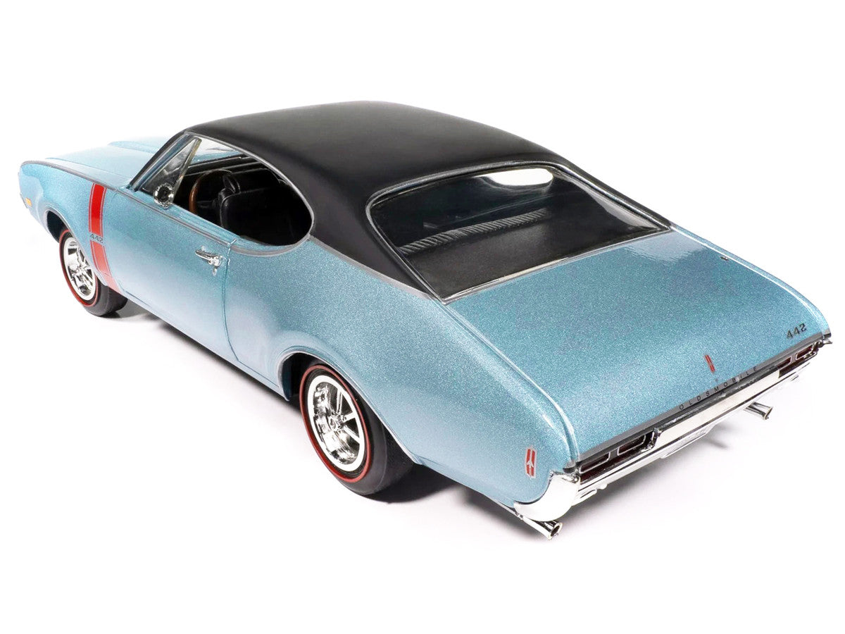 1968 Oldsmobile 442 W30 Holiday Coupe Teal Frost Metallic with Red Stripes and Black Vinyl Top "Hemmings Motor News July 2023 Cover Car" "American Muscle" Series 1/18 Diecast Model Car by Auto World LuxuryLifeWay Online Store
