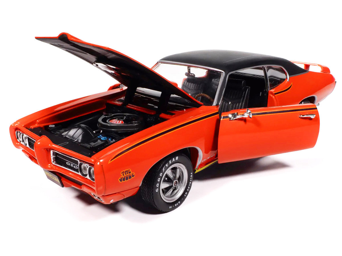 1969 Pontiac GTO Judge Carousel Red with Black Stripes and Black Vinyl Top "Mecum Auctions" "American Muscle" Series 1/18 Diecast Model Car by Auto World LuxuryLifeWay Online Store