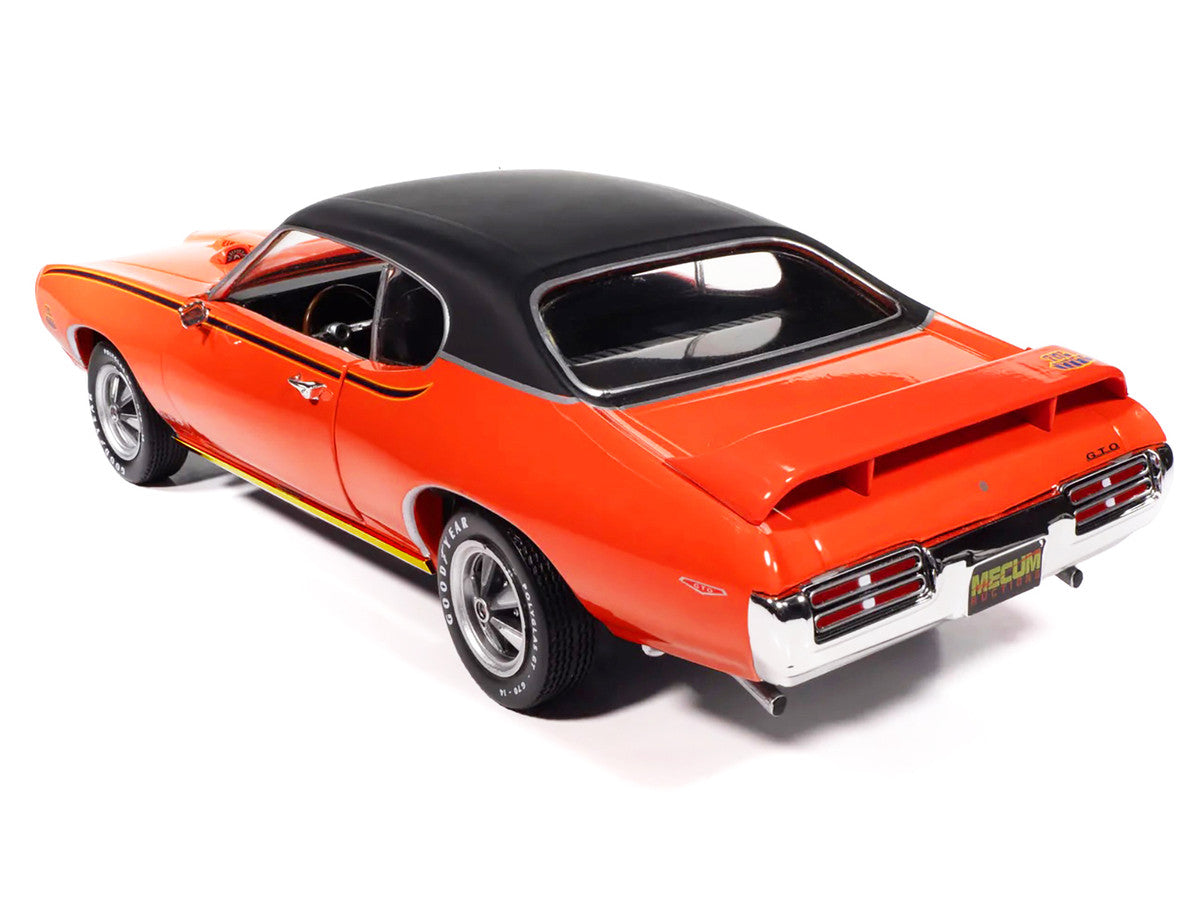 1969 Pontiac GTO Judge Carousel Red with Black Stripes and Black Vinyl Top "Mecum Auctions" "American Muscle" Series 1/18 Diecast Model Car by Auto World LuxuryLifeWay Online Store