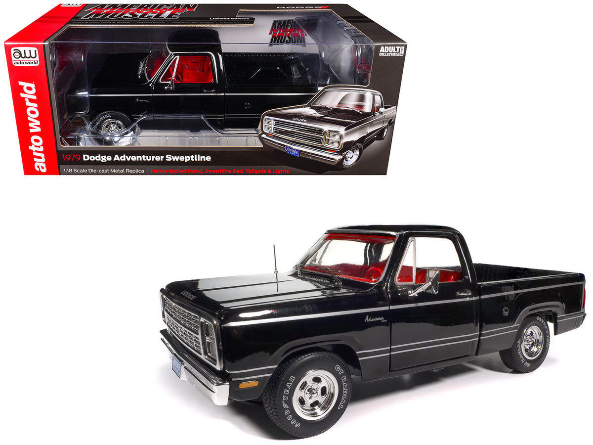 1979 Dodge Adventurer Sweptline Pickup Truck Black with Red Interior "American Muscle" Series 1/18 Diecast Model Car by Auto World LuxuryLifeWay Online Store