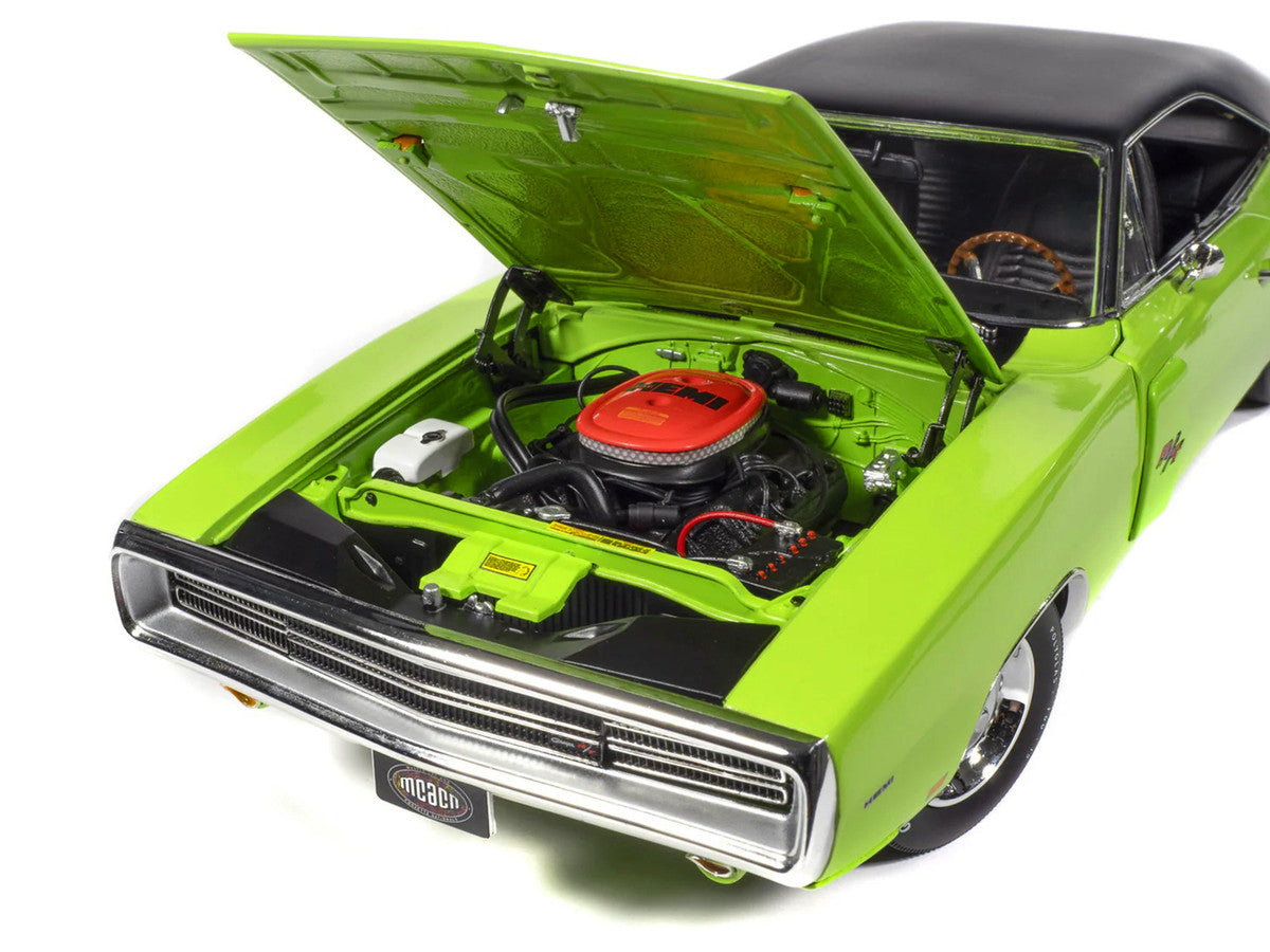 1970 Dodge Charger R/T "Muscle Car & Corvette Nationals" (MCACN) Sublime Green with Black Stripes and Black Vinyl Top "American Muscle" Series 1/18 Diecast Model Car by Auto World LuxuryLifeWay Online Store