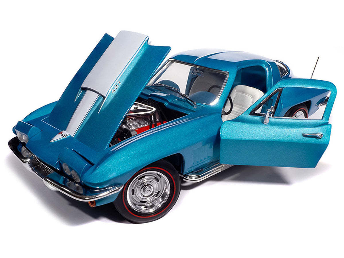 1967 Chevrolet Corvette Stingray Light Blue Metallic with White Hood Stripe "American Muscle" Series 1/18 Diecast Model Car by Auto World LuxuryLifeWay Online Store