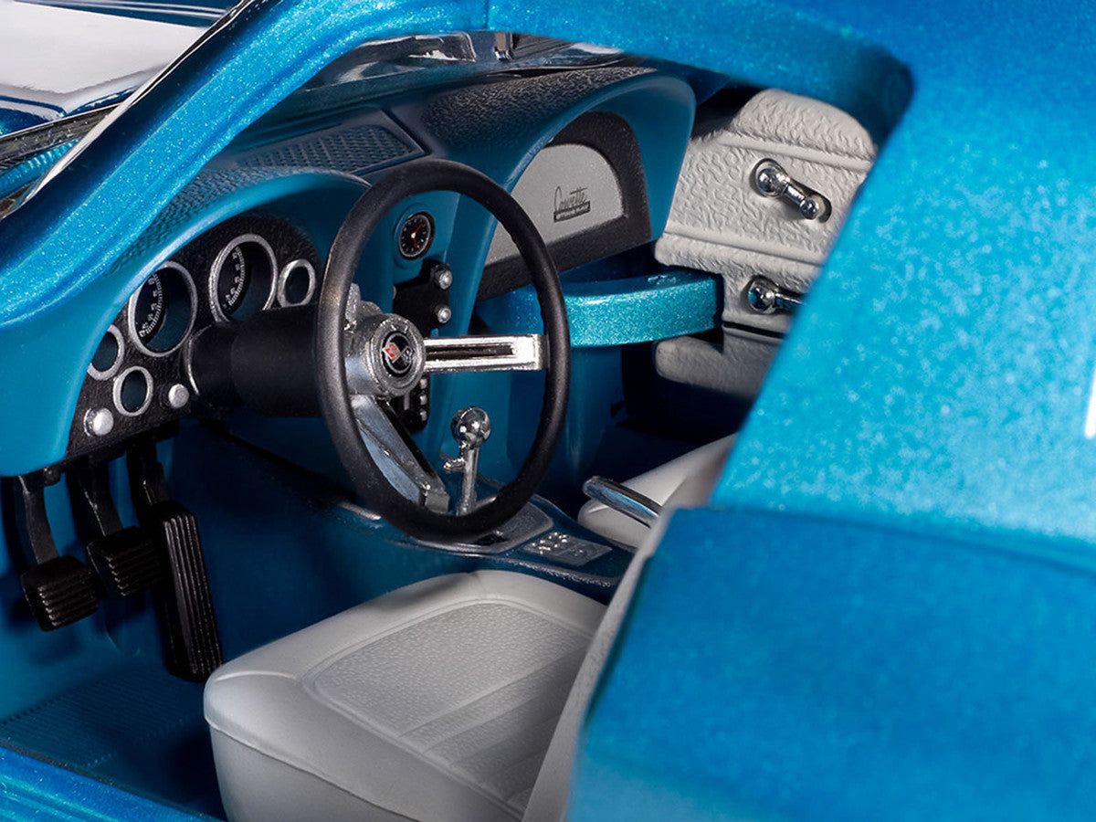 1967 Chevrolet Corvette Stingray Light Blue Metallic with White Hood Stripe "American Muscle" Series 1/18 Diecast Model Car by Auto World LuxuryLifeWay Online Store