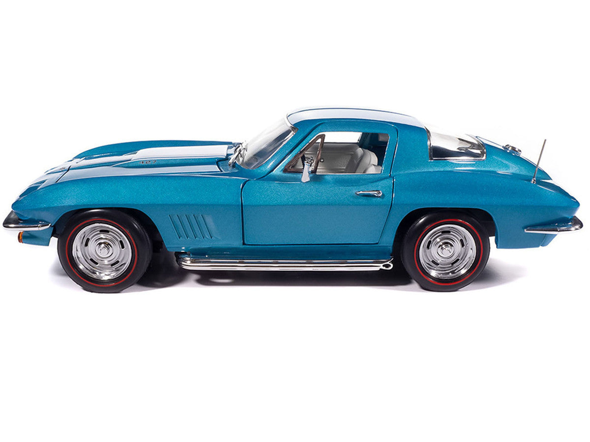 1967 Chevrolet Corvette Stingray Light Blue Metallic with White Hood Stripe "American Muscle" Series 1/18 Diecast Model Car by Auto World LuxuryLifeWay Online Store
