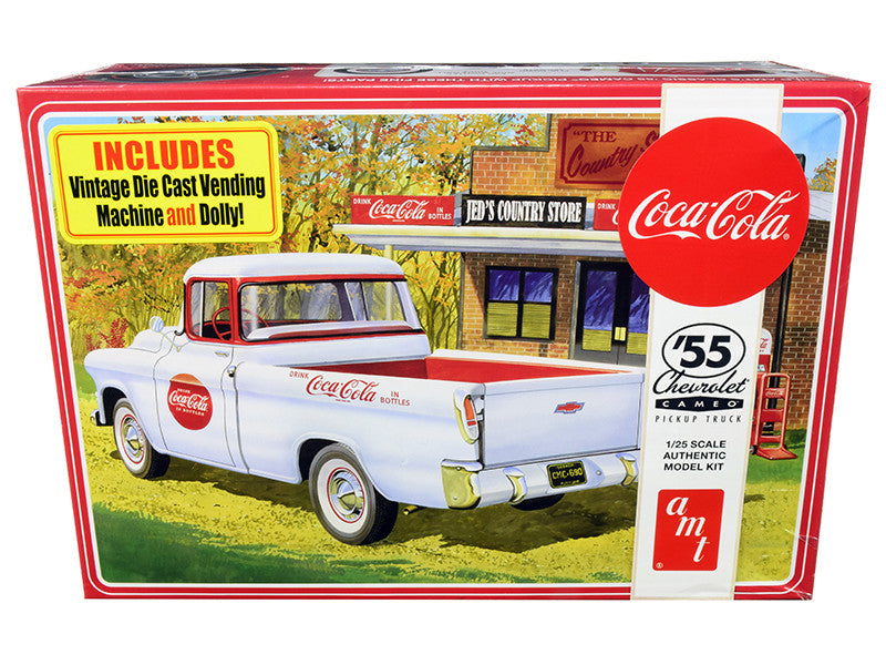 Skill 3 Model Kit 1955 Chevrolet Cameo Pickup Truck "Coca-Cola" with Vintage Vending Machine and Dolly 1/25 Scale Model by AMT LuxuryLifeWay Online Store