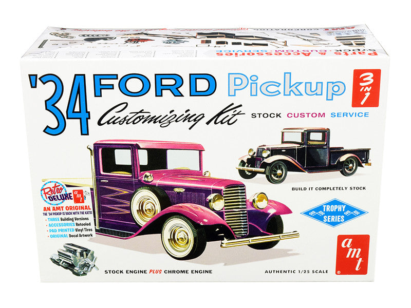 Skill 2 Model Kit 1934 Ford Pickup Truck 3 in 1 Kit "Trophy Series" 1/25 Scale Model by AMT LuxuryLifeWay Online Store