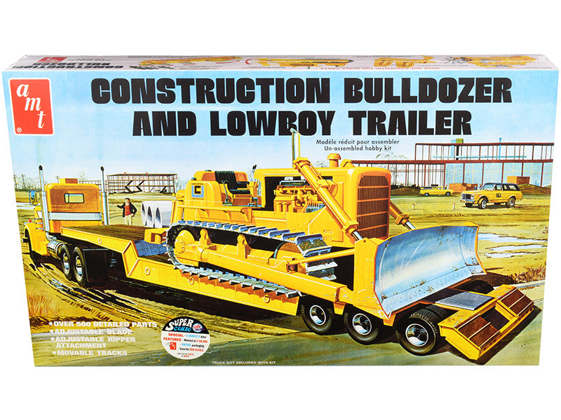 Skill 3 Model Kit Construction Bulldozer and Lowboy Trailer Set of 2 pieces 1/25 Scale Model by AMT LuxuryLifeWay Online Store