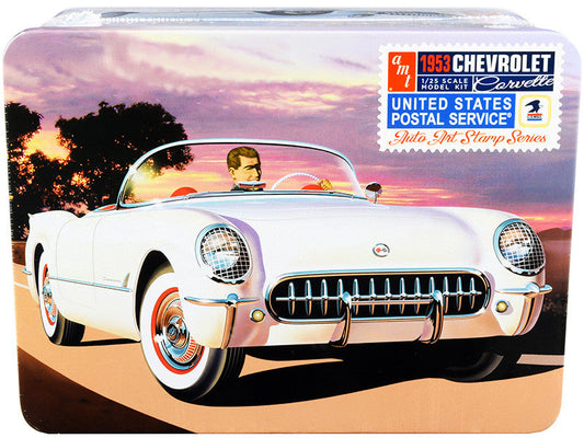 Skill 2 Model Kit 1953 Chevrolet Corvette "USPS" (United States Postal Service) Themed Collectible Tin 1/25 Scale Model by AMT LuxuryLifeWay Online Store
