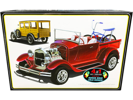 Skill 2 Model Kit 1929 Ford Woody Pickup 4-in-1 Kit with Bike 1/25 Scale Model by AMT LuxuryLifeWay Online Store