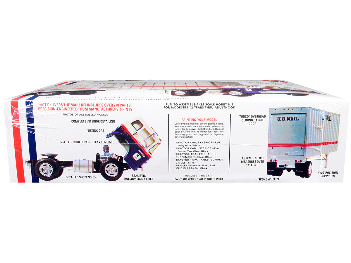 Skill 3 Model Kit Ford C900 Truck Tractor with Trailer "U.S. Mail" 1/25 Scale Model by AMT LuxuryLifeWay Online Store