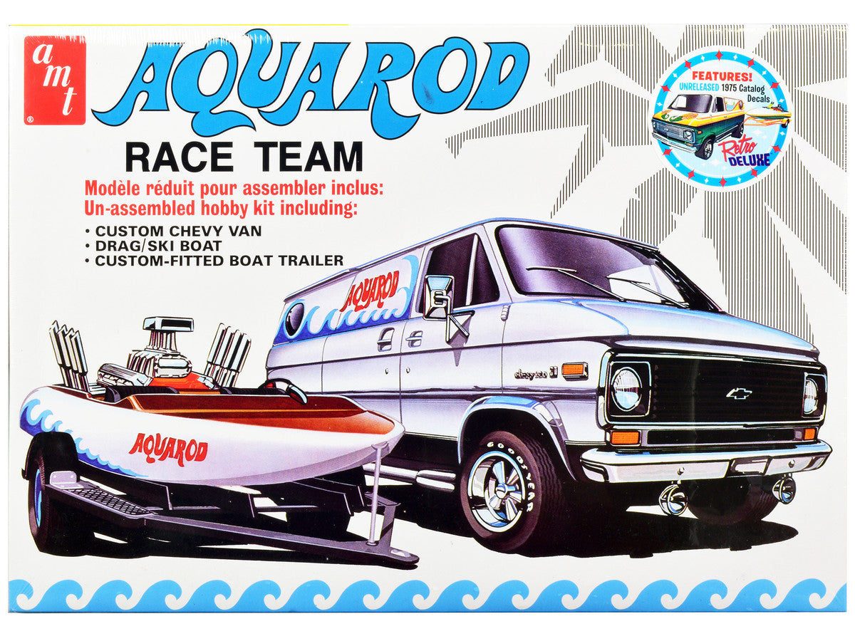Skill 2 Model Kit Chevrolet Custom Van with Drag/Ski Boat and Trailer "Aqua Rod Race Team" 1/25 Scale Model by AMT LuxuryLifeWay Online Store