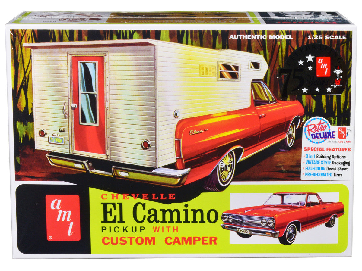 Skill 2 Model Kit 1965 Chevrolet El Camino with Camper 3-in-1 Kit 1/25 Scale Model by AMT LuxuryLifeWay Online Store