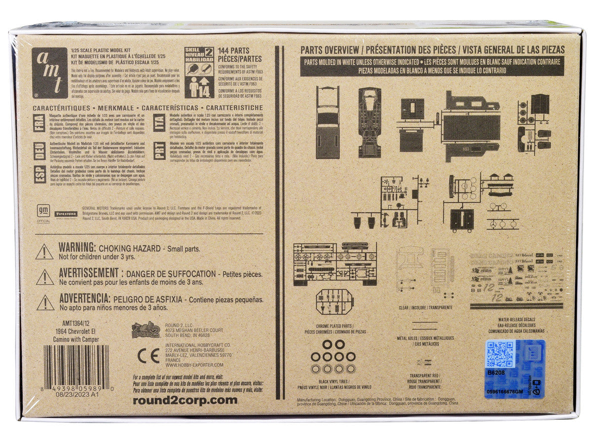 Skill 2 Model Kit 1965 Chevrolet El Camino with Camper 3-in-1 Kit 1/25 Scale Model by AMT LuxuryLifeWay Online Store