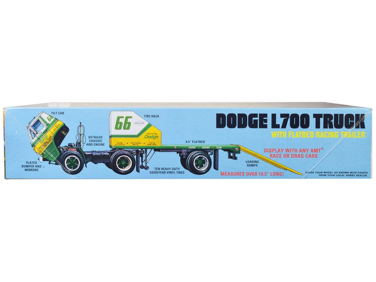 Skill 3 Model Kit 1966 Dodge L700 Truck with Flatbed Racing Trailer 1/25 Scale Model by AMT LuxuryLifeWay Online Store