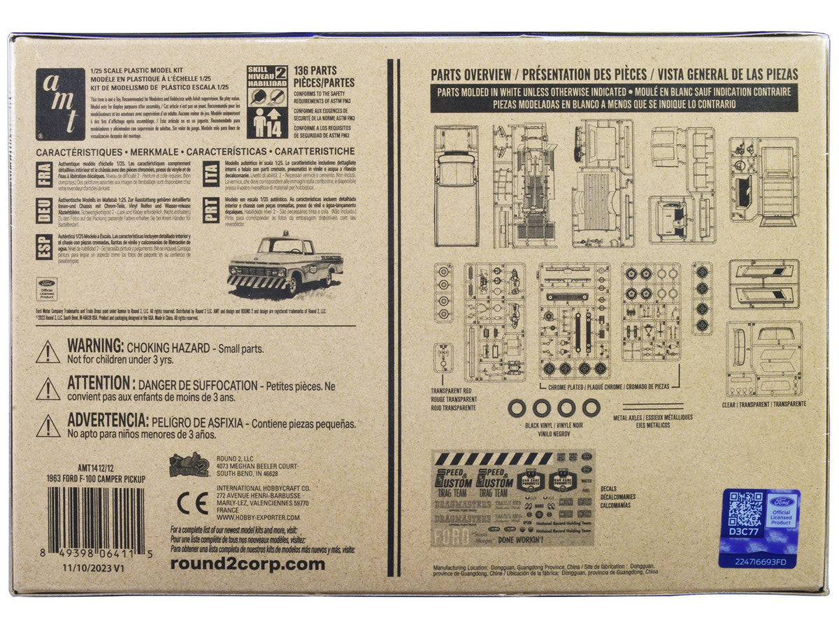 Skill 2 Model Kit 1963 Ford F-100 Camper Pickup Truck 3-in-1 Kit 1/25 Scale Model by AMT LuxuryLifeWay Online Store