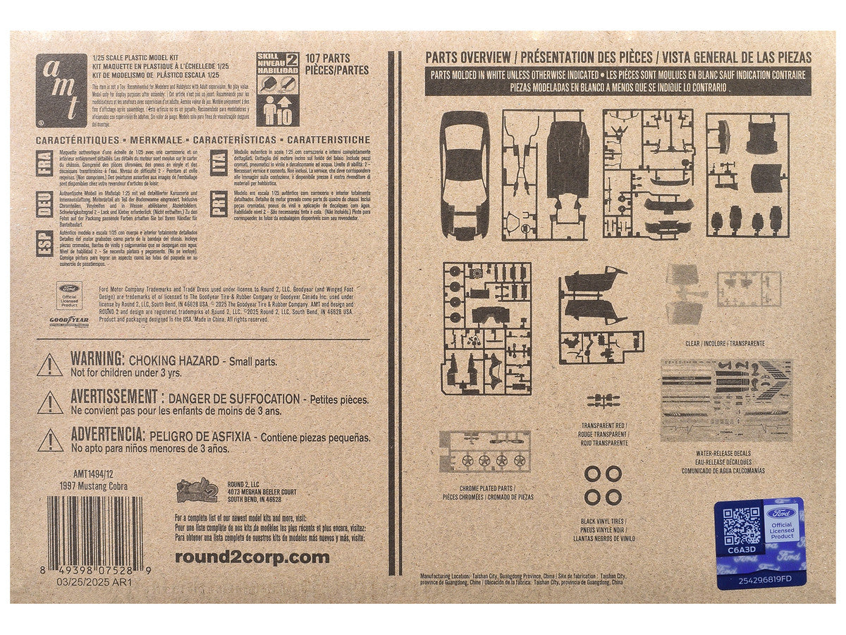 Skill 2 Model Kit 1997 Ford Mustang Cobra 1/25 Scale Model by AMT LuxuryLifeWay Online Store
