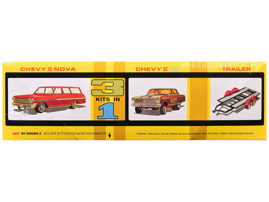Skill 2 Model Kit Indy Drag Combo Chevrolet II Wagon and Funny Car with Trailer 3 in 1 Set 1/25 Scale Model by AMT LuxuryLifeWay Online Store