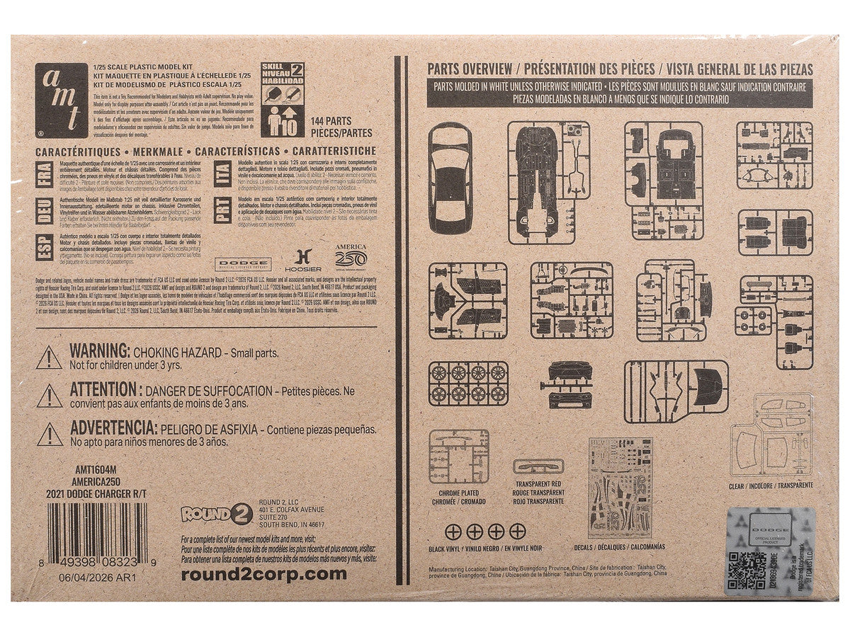 Skill 2 Model Kit 2021 Dodge Charger R/T "America 250" 1/25 Scale Model by AMT LuxuryLifeWay Online Store
