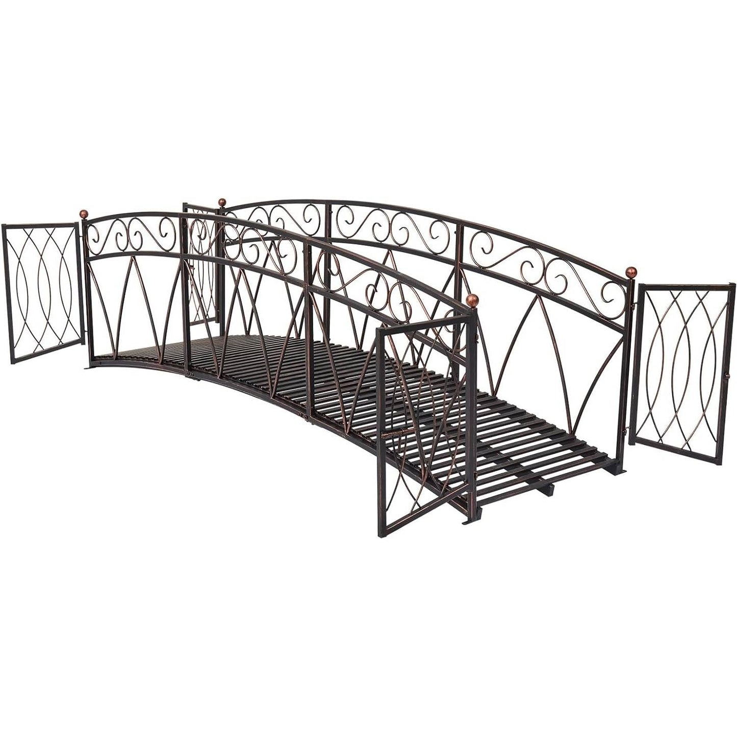 Outdoor Black Metal Arch 8-ft Garden Bridge with Safety Side Rails LuxuryLifeWay Online Store