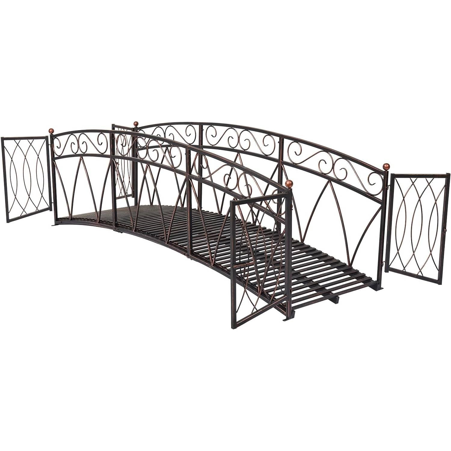 Outdoor Black Metal Arch 8-ft Garden Bridge with Safety Side Rails LuxuryLifeWay Online Store