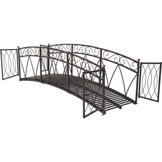 Outdoor Black Metal Arch 8-ft Garden Bridge with Safety Side Rails LuxuryLifeWay Online Store