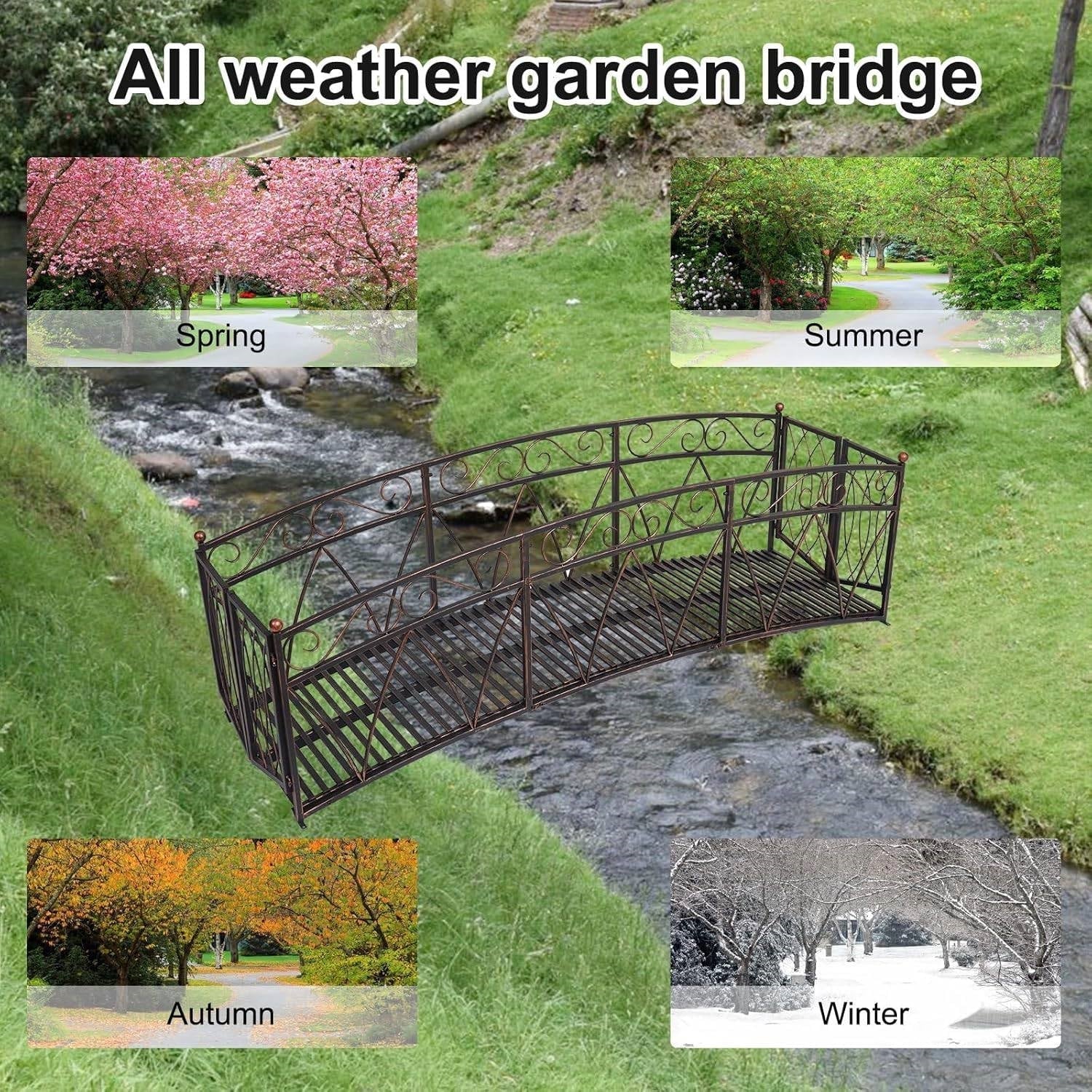 Outdoor Black Metal Arch 8-ft Garden Bridge with Safety Side Rails LuxuryLifeWay Online Store
