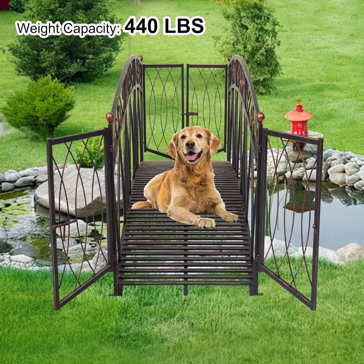 Outdoor Black Metal Arch 8-ft Garden Bridge with Safety Side Rails LuxuryLifeWay Online Store