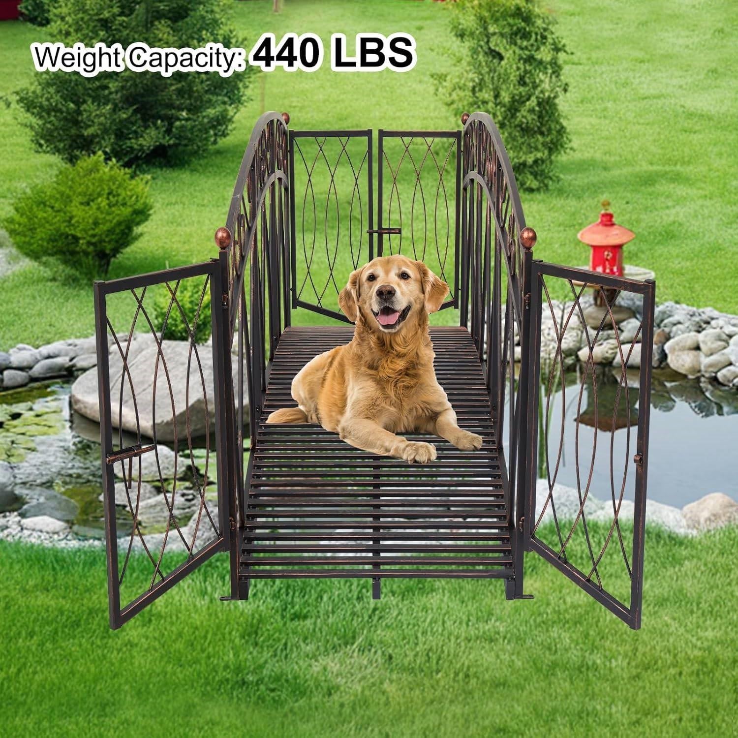 Outdoor Black Metal Arch 8-ft Garden Bridge with Safety Side Rails LuxuryLifeWay Online Store