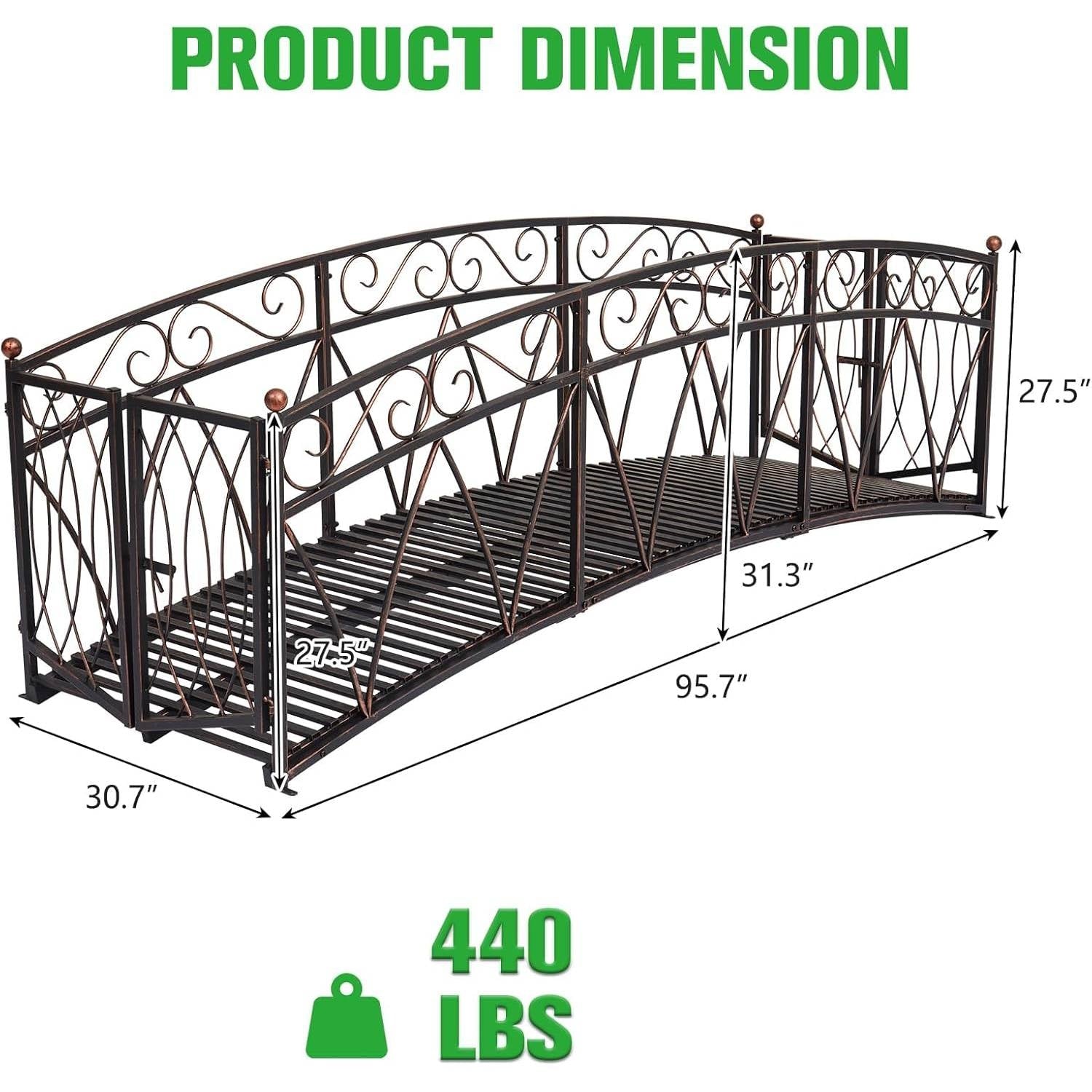 Outdoor Black Metal Arch 8-ft Garden Bridge with Safety Side Rails LuxuryLifeWay Online Store