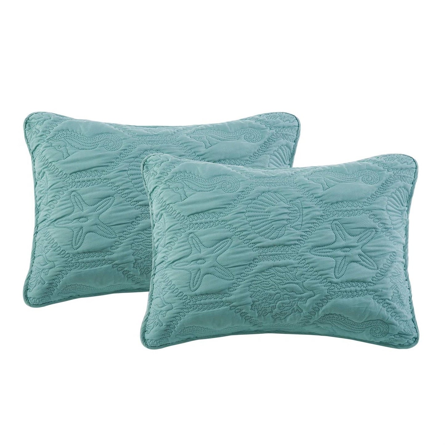 Queen Coastal Beach Starfish Seashell Seahorse Aqua Blue Teal 3-Piece Quilt Set LuxuryLifeWay Online Store
