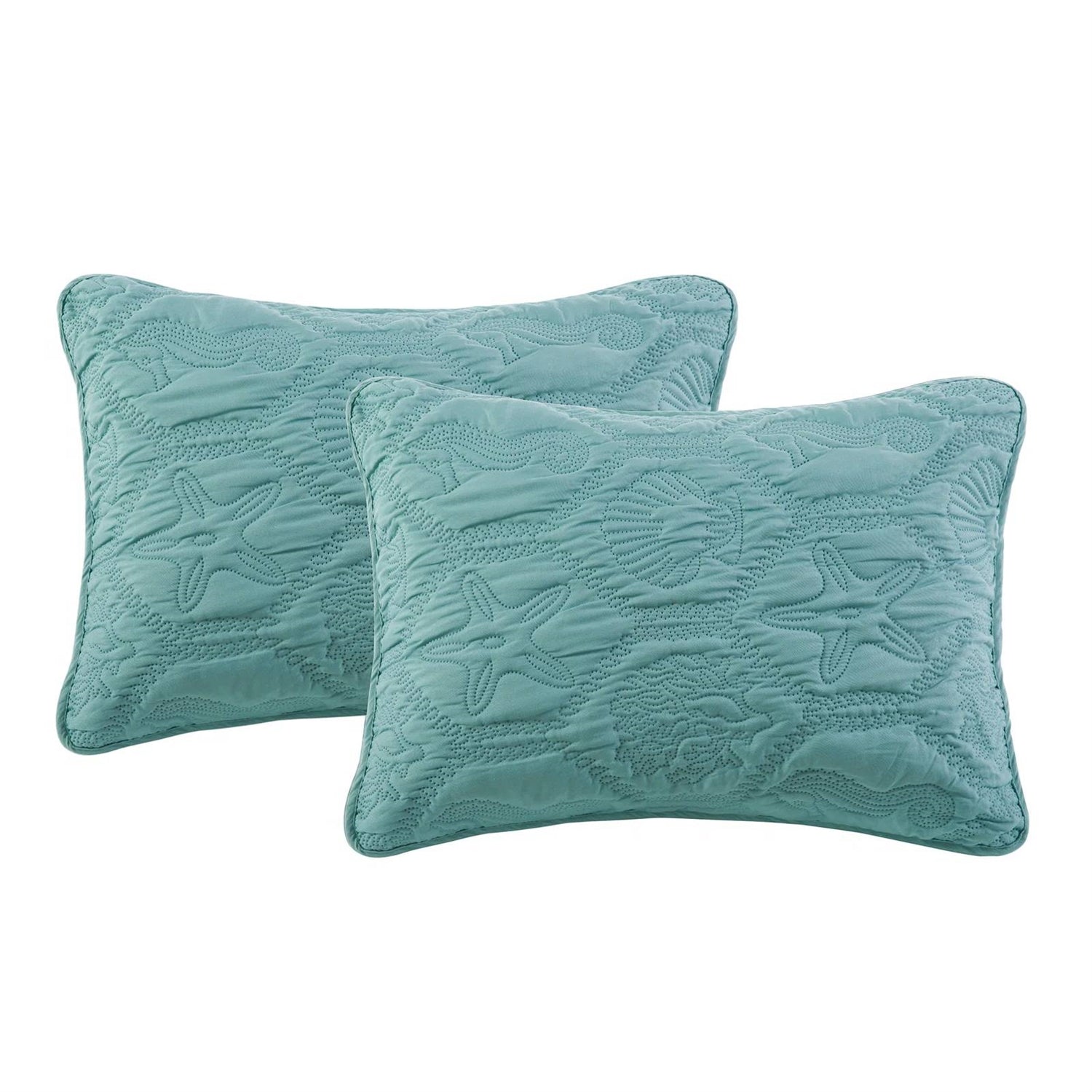 Queen Coastal Beach Starfish Seashell Seahorse Aqua Blue Teal 3-Piece Quilt Set LuxuryLifeWay Online Store