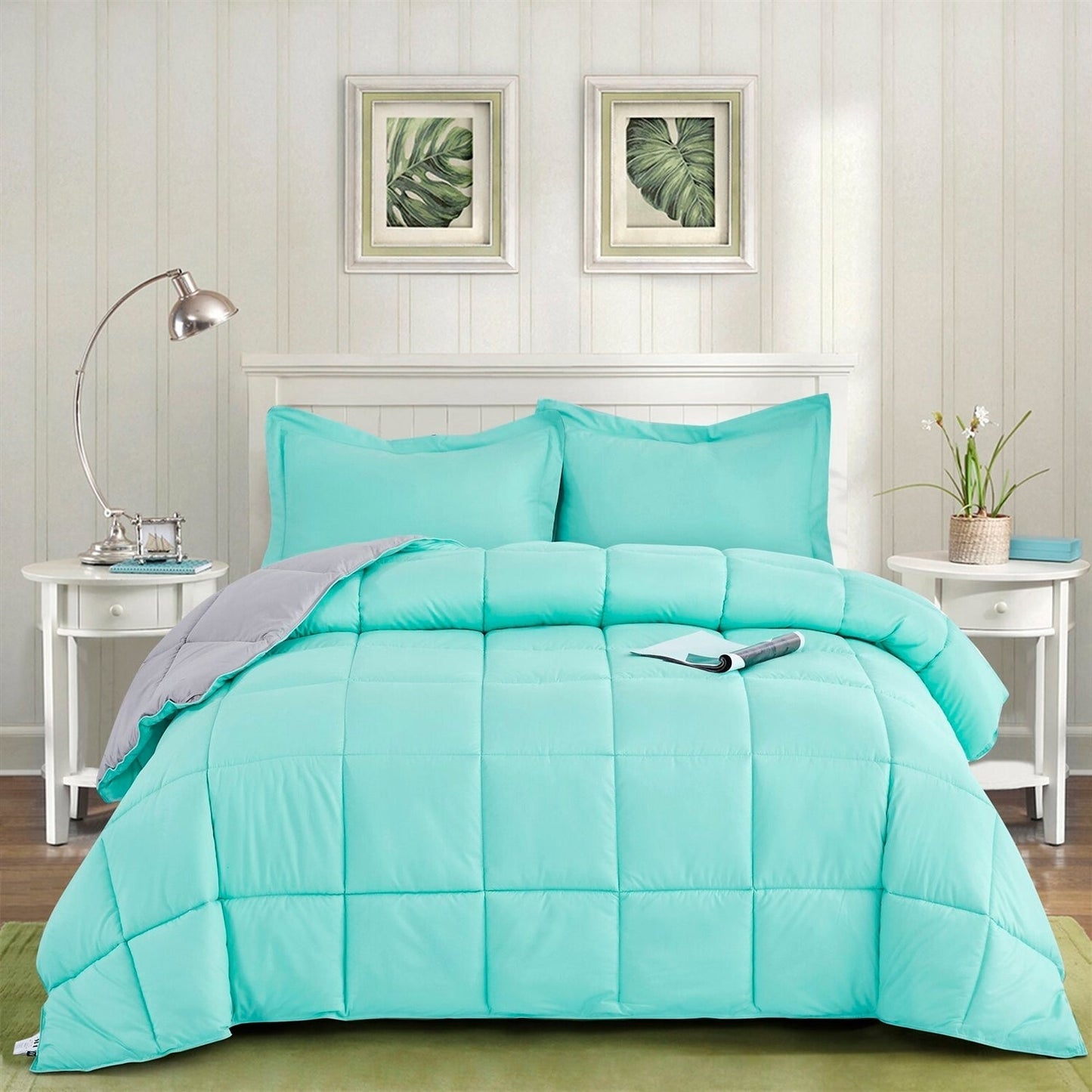 Full/Queen Traditional Microfiber Reversible 3 Piece Comforter Set in Blue/Grey LuxuryLifeWay Online Store