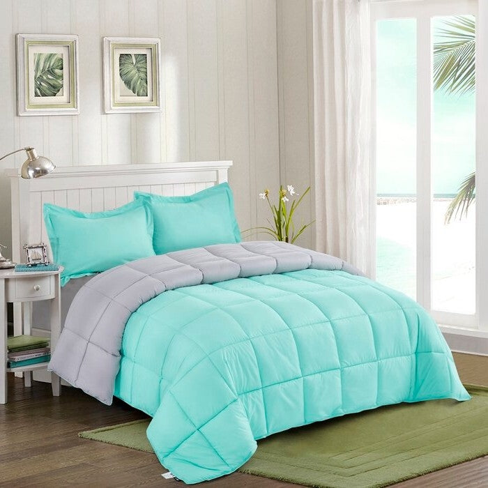 Full/Queen Traditional Microfiber Reversible 3 Piece Comforter Set in Blue/Grey LuxuryLifeWay Online Store