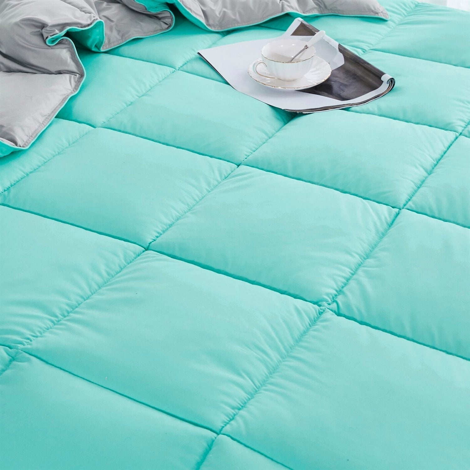 Full/Queen Traditional Microfiber Reversible 3 Piece Comforter Set in Blue/Grey LuxuryLifeWay Online Store