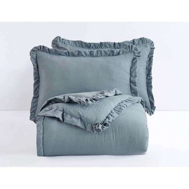 Queen Oversized Blue Ruffled Edge Microfiber Comforter Set LuxuryLifeWay Online Store