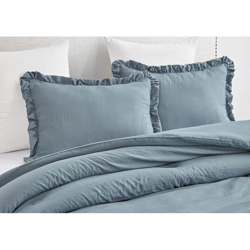 Queen Oversized Blue Ruffled Edge Microfiber Comforter Set LuxuryLifeWay Online Store